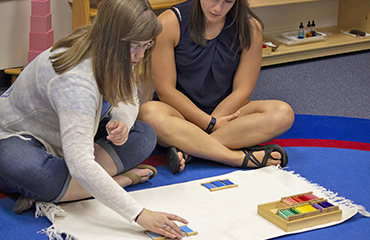 students learning Montessori techniques