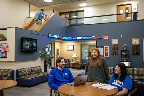 Study group in the school of business lobby