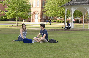 students studying on lawn