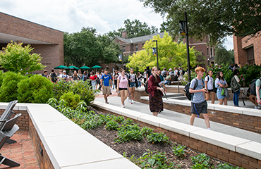 students going to class