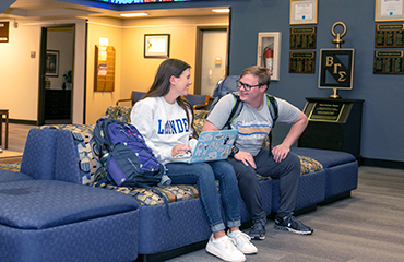 students in business lobby