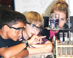students performing chemistry experiment