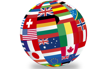 graphic of globe of international flags