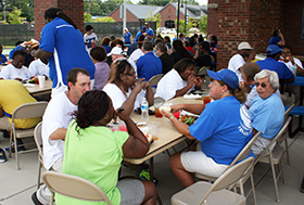 food service employees eating