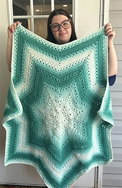 Leah Potter with crochet work