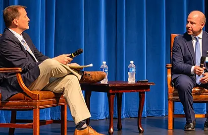 Neurologist Dr. Ryan Hakimi, right, joined Dr. Matthew Logan, president and CEO of Self Regional Healthcare, for a discussion on advances in neurology care at the hospital.